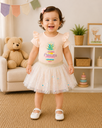 LittleRoots Princess Sparkle Tutu Romper Set – Premium Baby Girl Bodysuit & Sequin Tulle Skirt (9–18 Months)