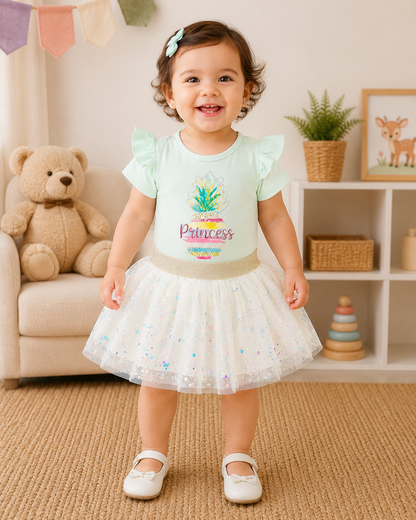 LittleRoots Princess Sparkle Tutu Romper Set – Premium Baby Girl Bodysuit & Sequin Tulle Skirt (9–18 Months)