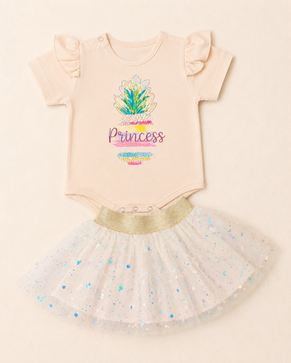LittleRoots Princess Sparkle Tutu Romper Set – Premium Baby Girl Bodysuit & Sequin Tulle Skirt (9–18 Months)
