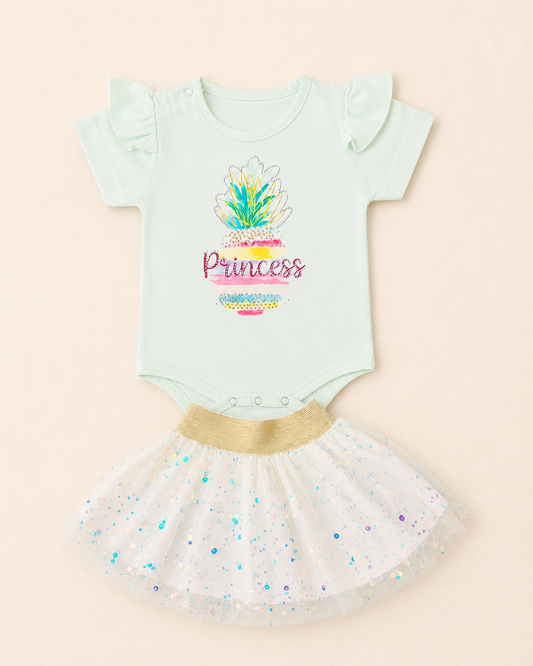 LittleRoots Princess Sparkle Tutu Romper Set – Premium Baby Girl Bodysuit & Sequin Tulle Skirt (9–18 Months)