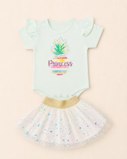 LittleRoots Princess Sparkle Tutu Romper Set – Premium Baby Girl Bodysuit & Sequin Tulle Skirt (9–18 Months)