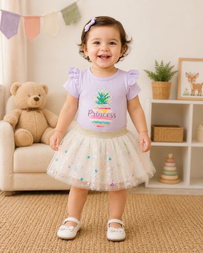 LittleRoots Princess Sparkle Tutu Romper Set – Premium Baby Girl Bodysuit & Sequin Tulle Skirt (9–18 Months)