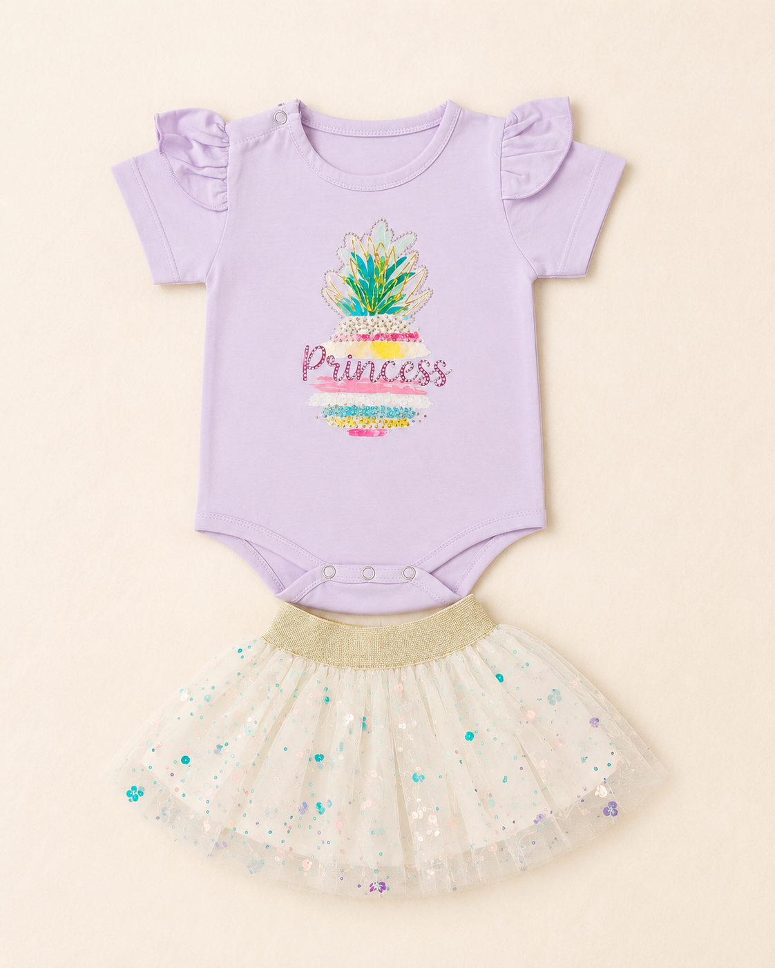 LittleRoots Princess Sparkle Tutu Romper Set – Premium Baby Girl Bodysuit & Sequin Tulle Skirt (9–18 Months)