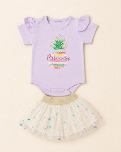 LittleRoots Princess Sparkle Tutu Romper Set – Premium Baby Girl Bodysuit & Sequin Tulle Skirt (9–18 Months)