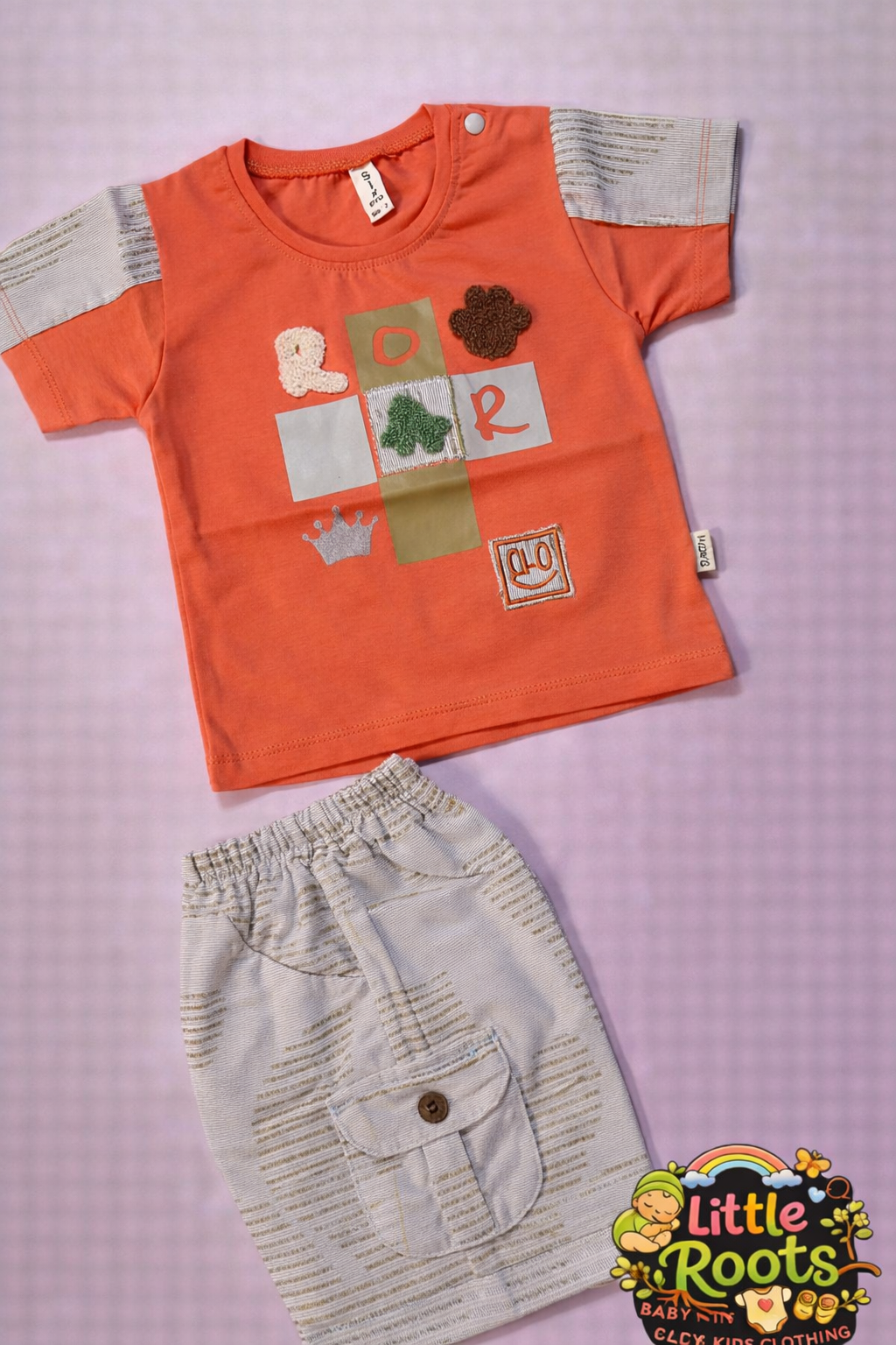 Baby Boy 2-Piece Summer Shirt & Shorts Set – Cotton Graphic T-Shirt with Cargo Shorts (Green, Yellow & Orange)