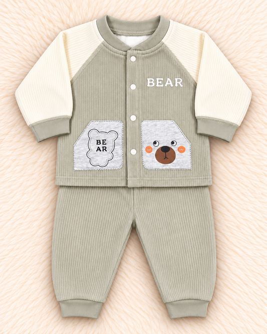 Imported Warm Velvet Baby Trouser & Shirt Set with Towel Fabric Inside – Bear Design