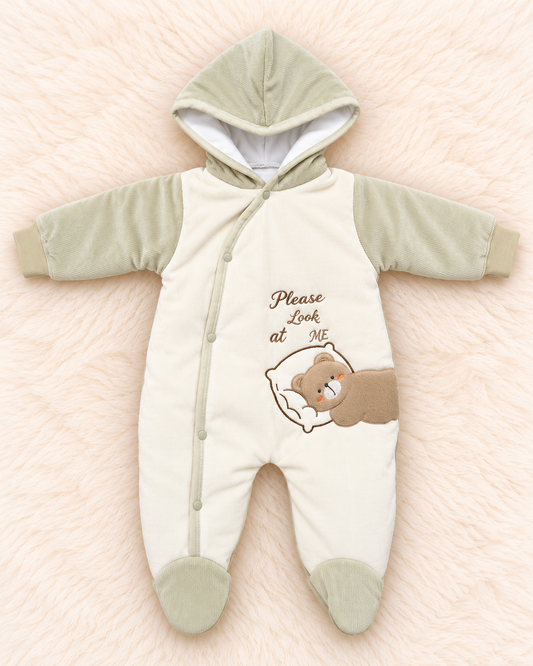 Imported Warm Hooded & Footed Baby Romper – Winter Wear
