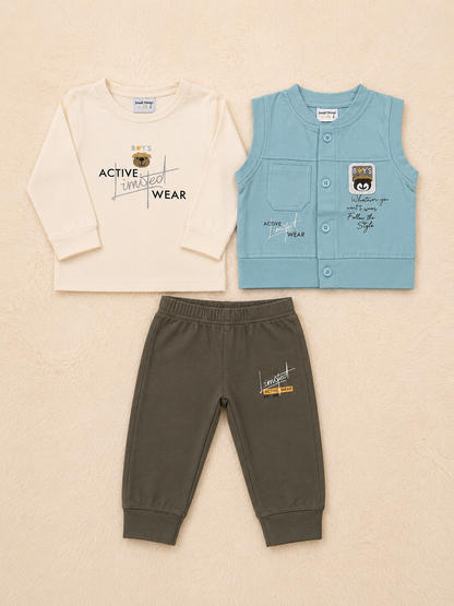 Baby Boy Shirt, Trouser & Sleeveless Waistcoat Set – Premium 3 Piece Outfit