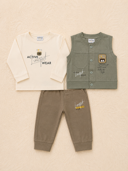 Baby Boy Shirt, Trouser & Sleeveless Waistcoat Set – Premium 3 Piece Outfit