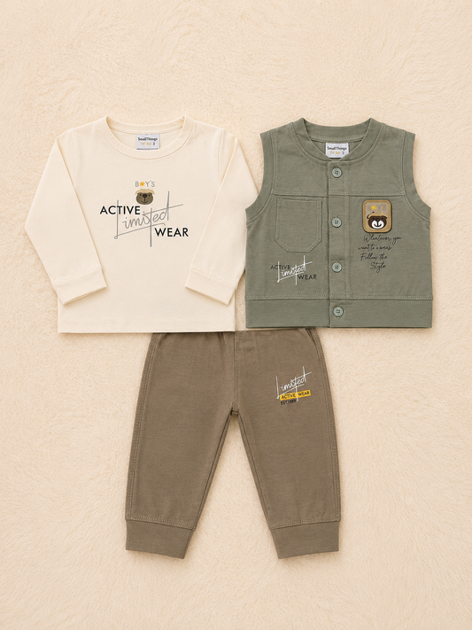 Baby Boy Shirt, Trouser & Sleeveless Waistcoat Set – Premium 3 Piece Outfit