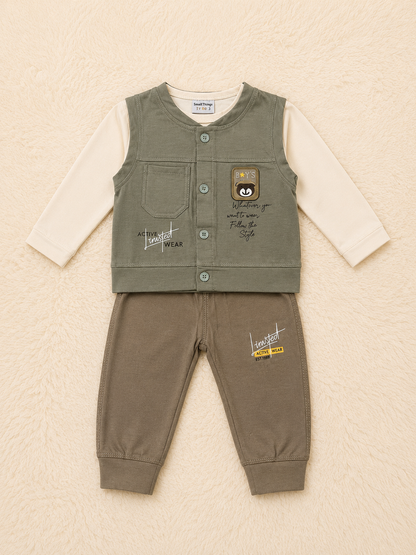Baby Boy Shirt, Trouser & Sleeveless Waistcoat Set – Premium 3 Piece Outfit