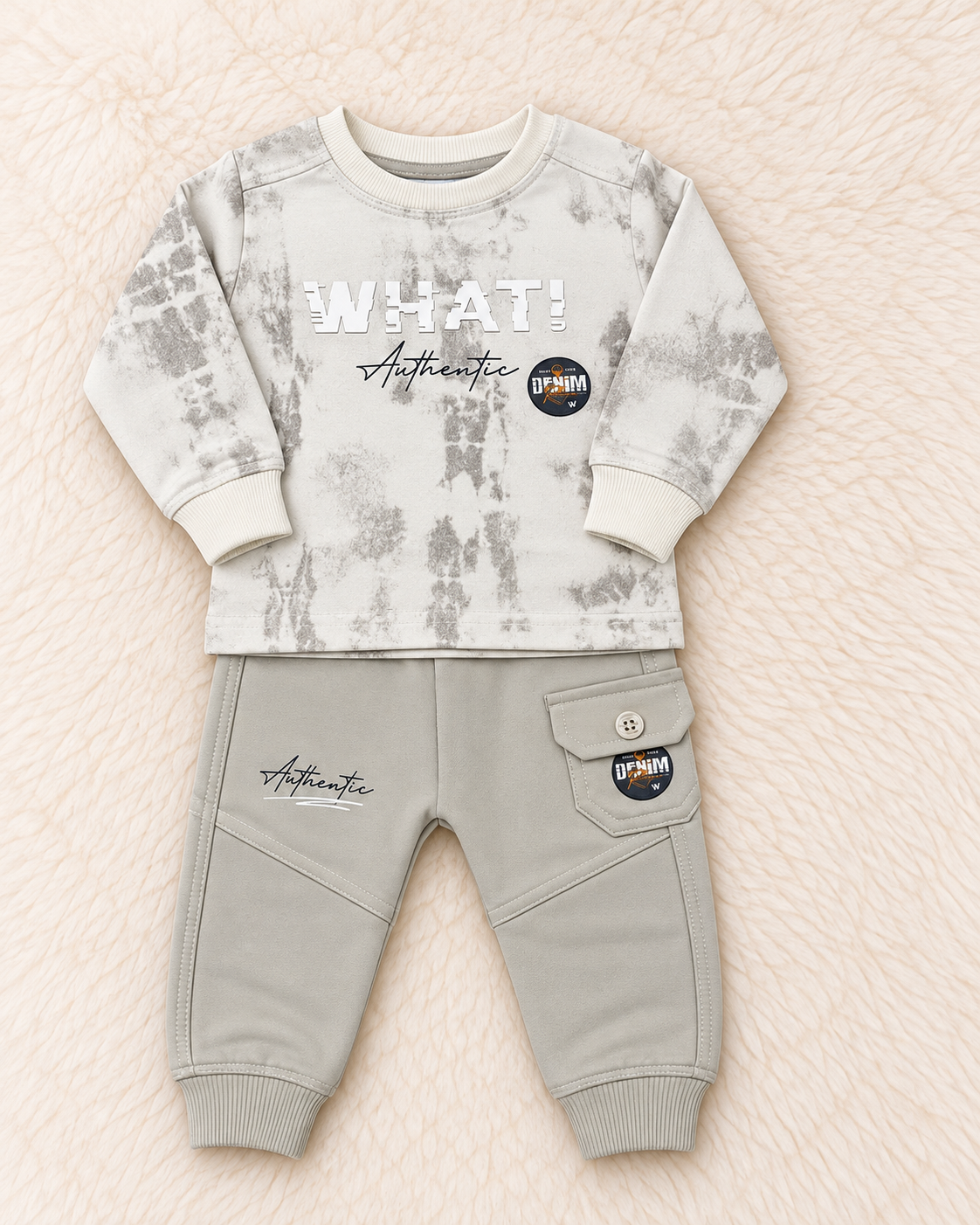 Baby Boy Terry 2-Piece Set – Acid Wash Style Shirt & Jogger Trousers | 3–6 & 6–9 Months | LittleRoots Pakistan