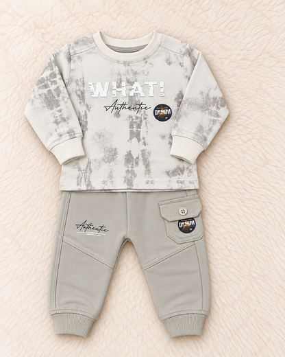 Baby Boy Terry 2-Piece Set – Acid Wash Style Shirt & Jogger Trousers | 3–6 & 6–9 Months | LittleRoots Pakistan