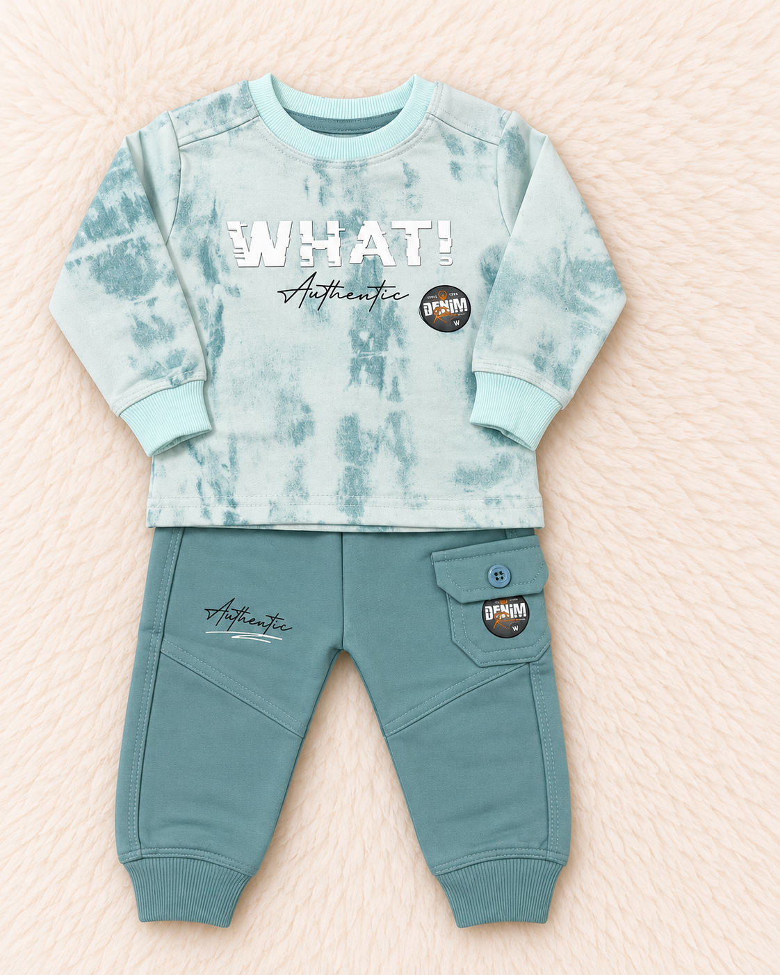 Baby Boy Terry 2-Piece Set – Acid Wash Style Shirt & Jogger Trousers | 3–6 & 6–9 Months | LittleRoots Pakistan