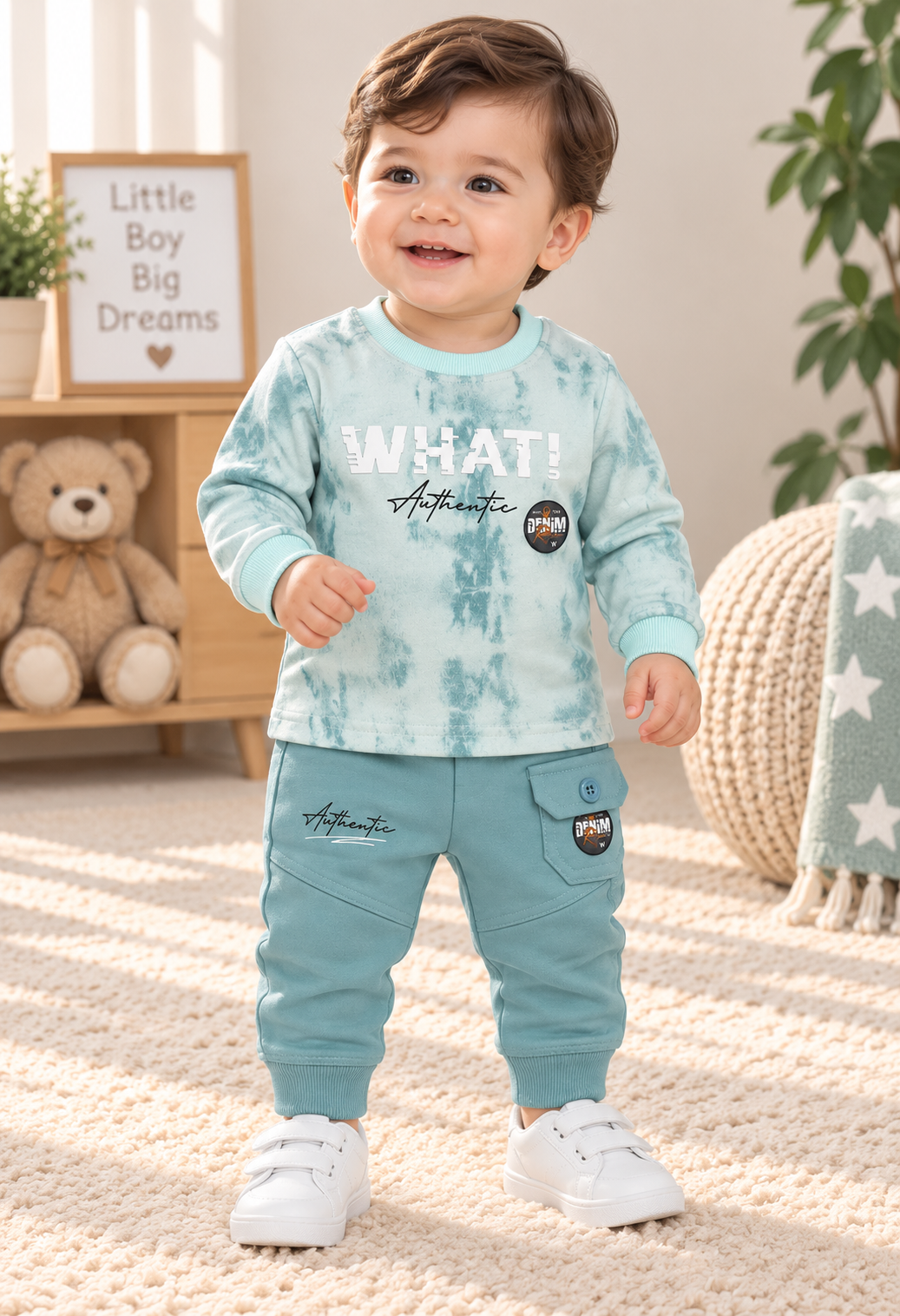 Baby Boy Terry 2-Piece Set – Acid Wash Style Shirt & Jogger Trousers | 3–6 & 6–9 Months | LittleRoots Pakistan