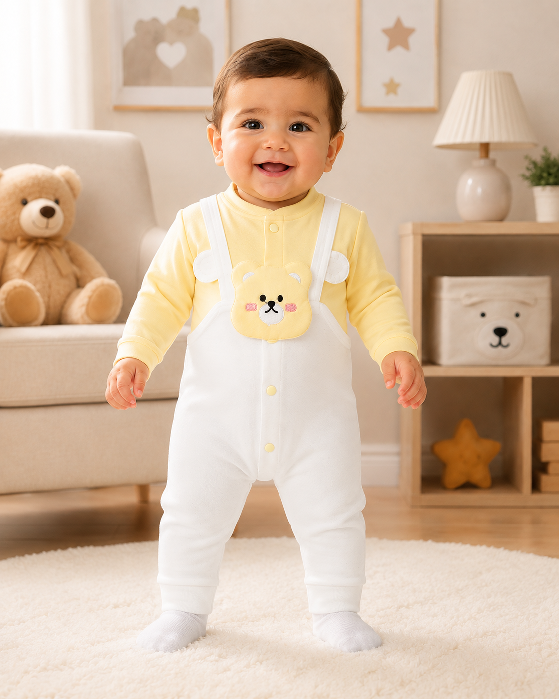 Baby Boy Bear Romper 2-Piece Set – Soft Blended Cotton Shirt, Trouser & Cap | 0–3 Months