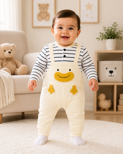 Baby Boy Duck Romper Set with Cap – Soft Blended Cotton | 0–3 Months