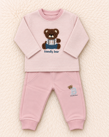Friendly Bear Baby Boy Terry 2-Piece Set | Embroidered Shirt & Trouser | 3–6 & 6–9 Months | LittleRoots Pakistan
