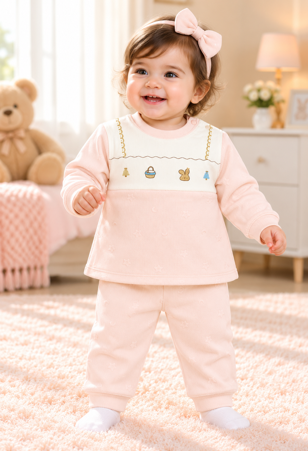 Imported Warm Velvet Baby Shirt & Trouser Set – Star Print | Littleroots Pakistan