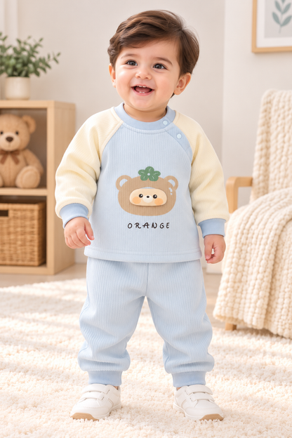 Imported Baby Bear Warm Velvet Shirt & Trouser Set – Towel-Lined Winter Outfit