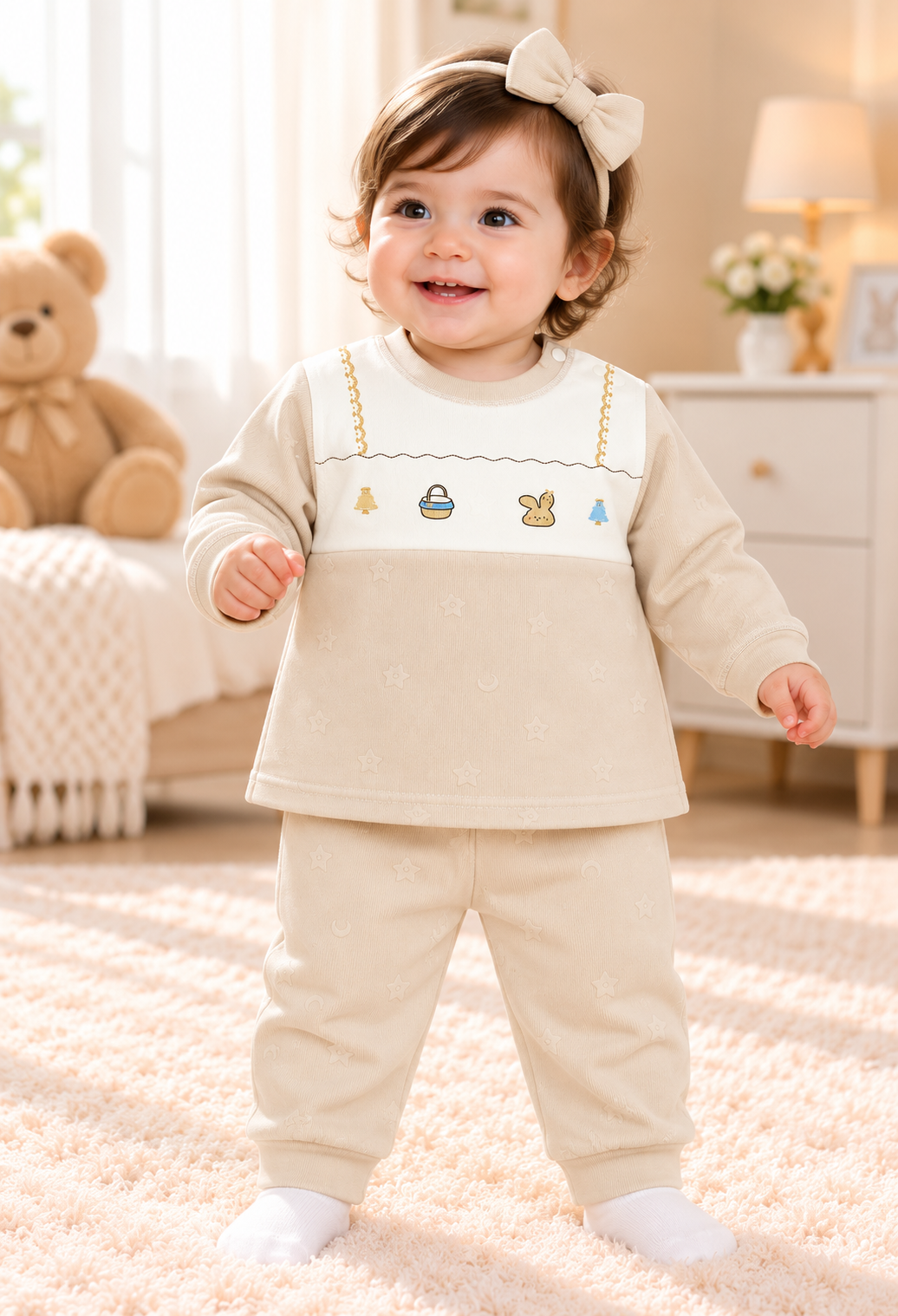Imported Warm Velvet Baby Shirt & Trouser Set – Star Print | Littleroots Pakistan