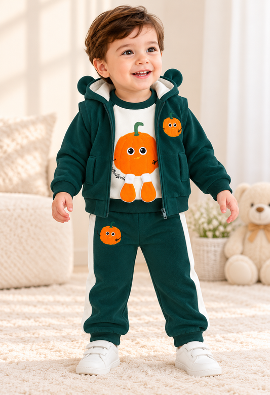 Imported Warm Pumpkin 3-Piece Winter Suit – Shirt, Trouser & Hooded Jacket