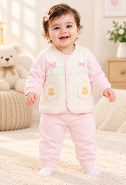 Imported Warm Baby Girl Shirt & Trouser Set with Towel Inner
