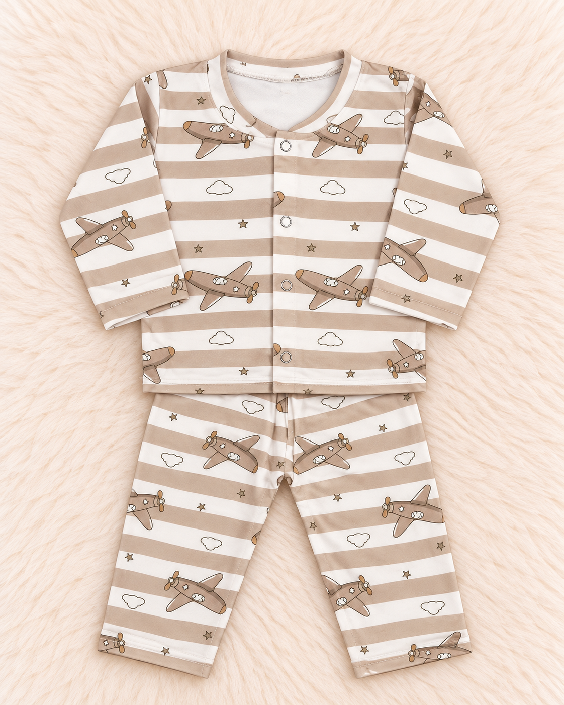 Imported Baby Terry Shirt & Trouser Set – Airplane Print | 0–3 Months