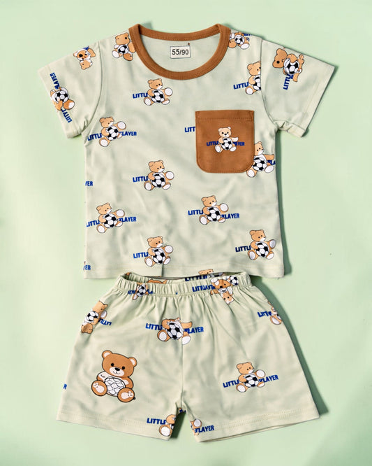 Baby Boy Teddy Football Print Top & Shorts Set – (6-18 Months)