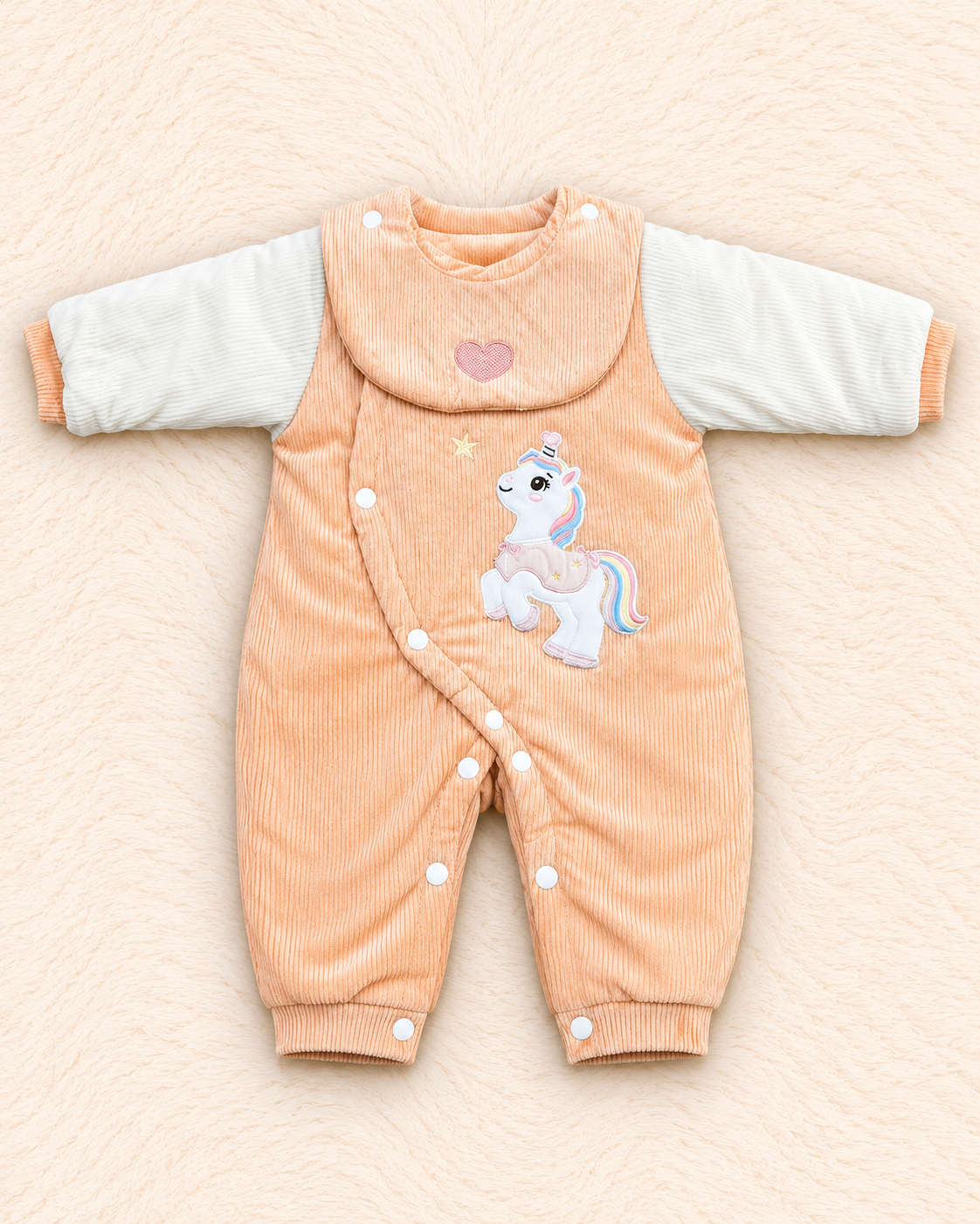 Imported Warm Velvet Baby Romper with Detachable Bib – Unicorn