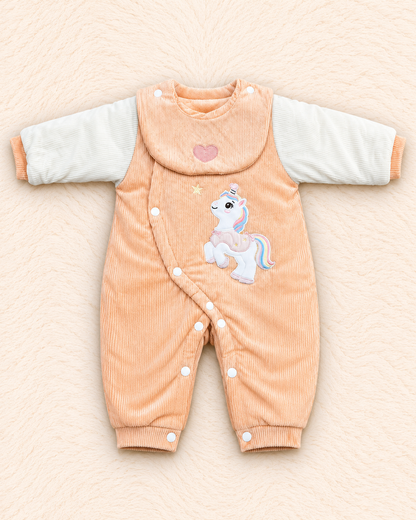 Imported Warm Velvet Baby Romper with Detachable Bib – Unicorn