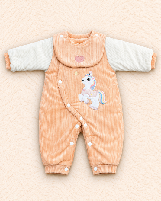 Imported Warm Velvet Baby Romper with Detachable Bib – Unicorn