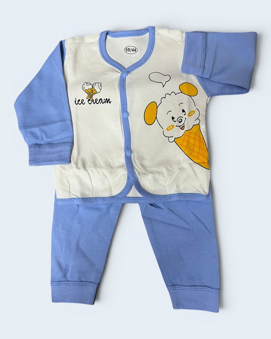 Baby Boy Full Sleeve Cotton Co-Ord Set – Dinosaur Pocket & Ice Cream Print