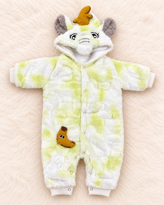 Imported Warm Shaggy Hooded Baby Romper – 0-3 Months
