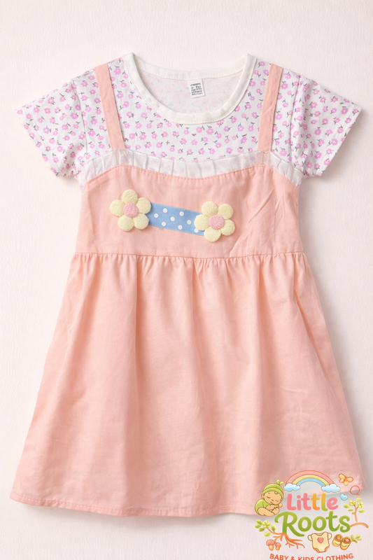 Baby Girl Floral Attached Frock – 3D Flower Summer Dress