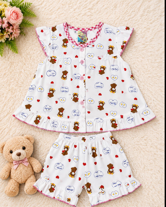 Imported Teddy Love Baby Girl Summer Co-Ord Set – Soft Cotton 2 Piece Outfit (0-3 Months, 3-6 Months)