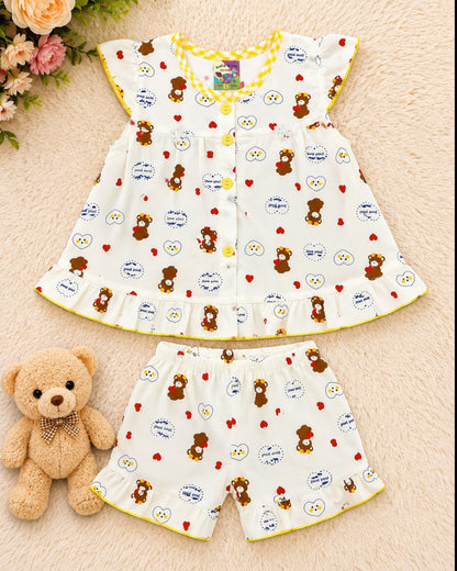 Imported Teddy Love Baby Girl Summer Co-Ord Set – Soft Cotton 2 Piece Outfit (0-3 Months, 3-6 Months)