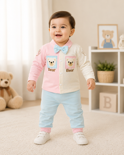 3 Piece Newborn Baby Bear Outfit Set – Lightweight Blended Fabric | LittleRoots Pakistan