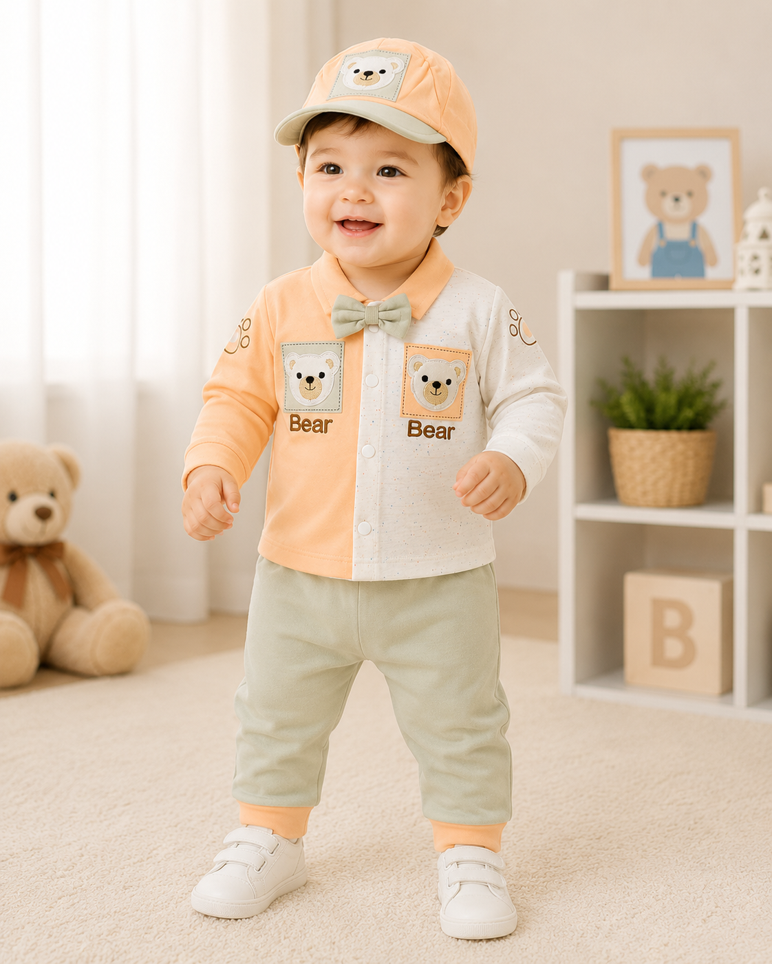 3 Piece Newborn Baby Bear Outfit Set – Lightweight Blended Fabric | LittleRoots Pakistan
