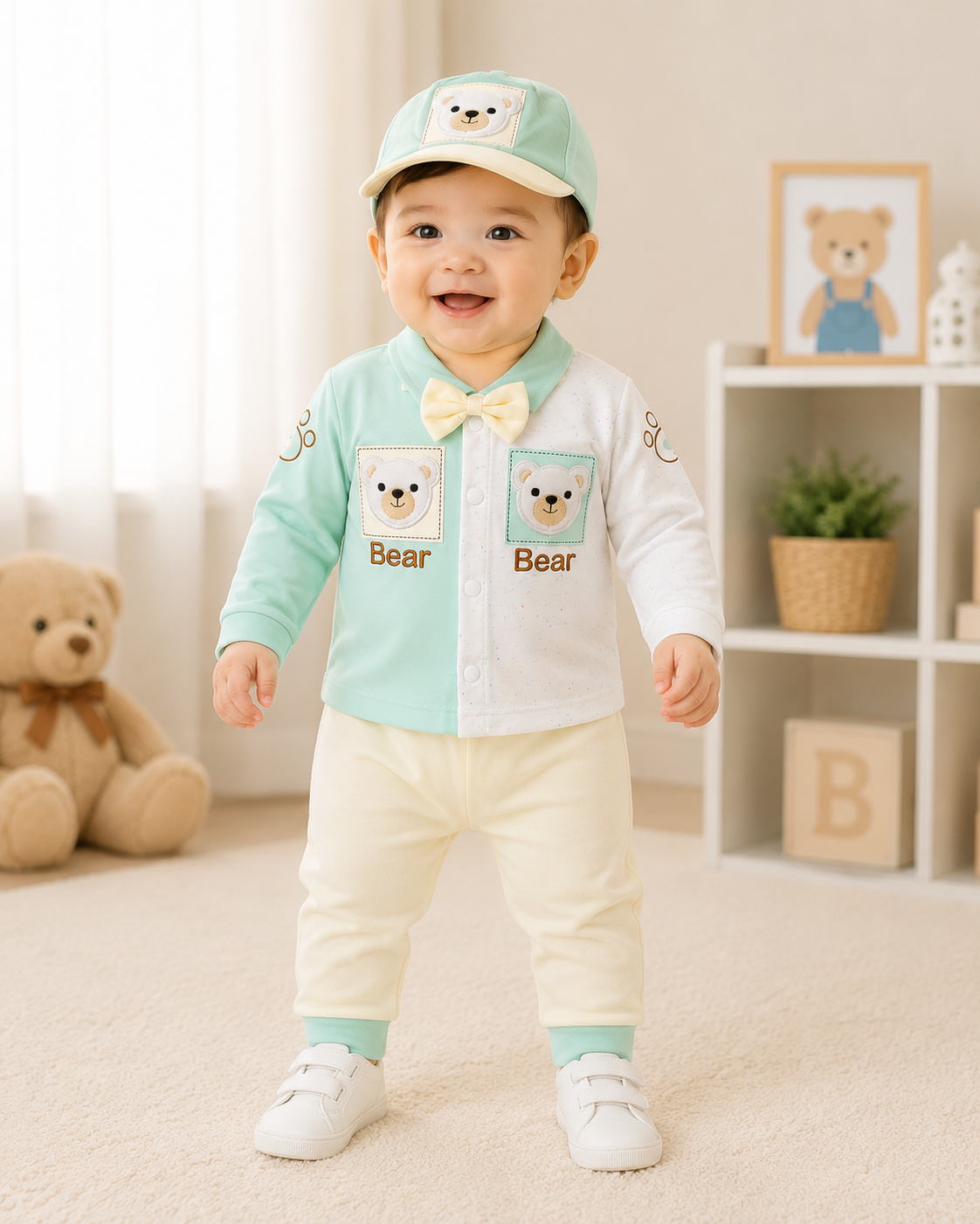 3 Piece Newborn Baby Bear Outfit Set – Lightweight Blended Fabric | LittleRoots Pakistan