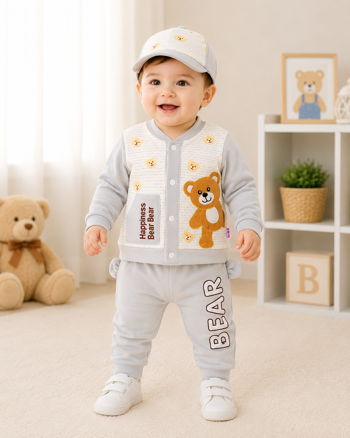 Just Born 3 Piece Newborn Baby Bear Set | Lightweight Blended Shirt, Trouser & P-Cap – LittleRoots Pakistan