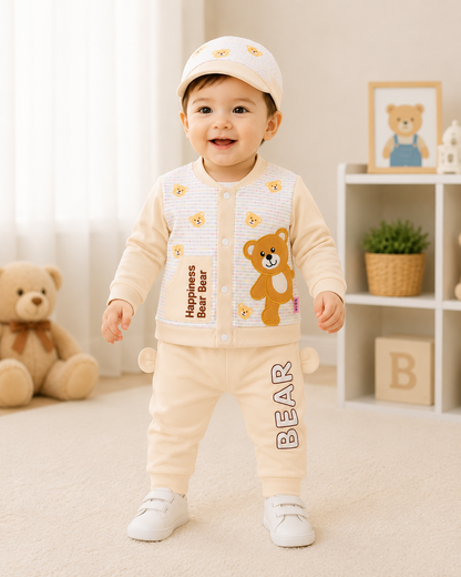 Just Born 3 Piece Newborn Baby Bear Set | Lightweight Blended Shirt, Trouser & P-Cap – LittleRoots Pakistan