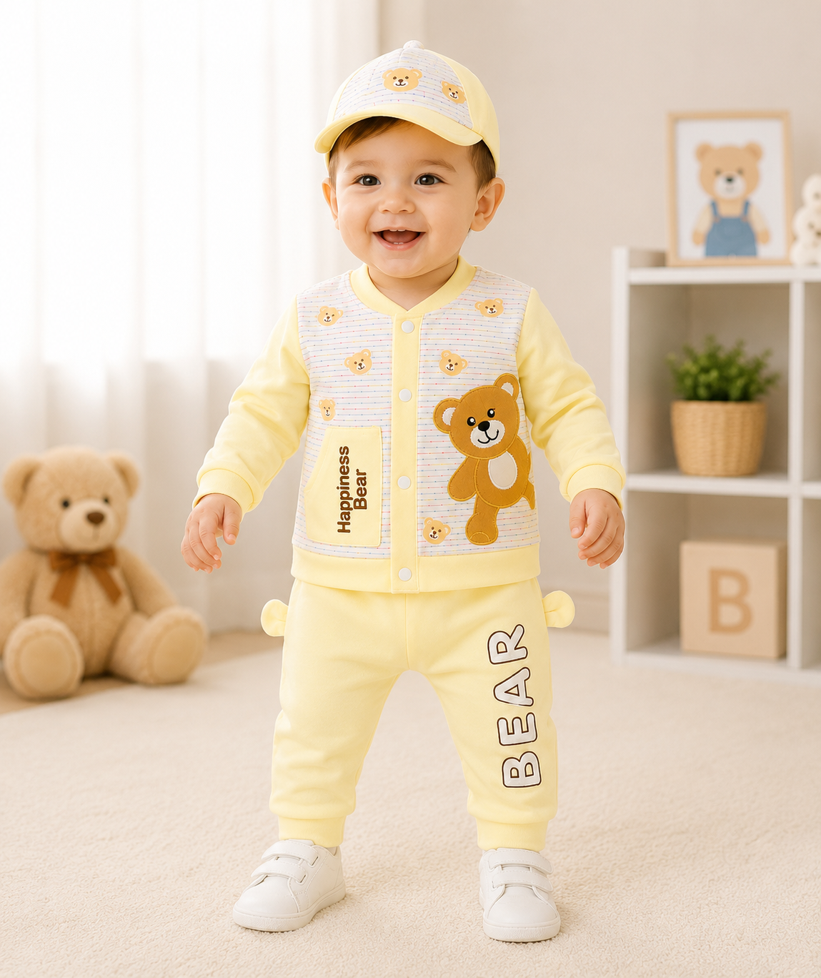 Just Born 3 Piece Newborn Baby Bear Set | Lightweight Blended Shirt, Trouser & P-Cap – LittleRoots Pakistan