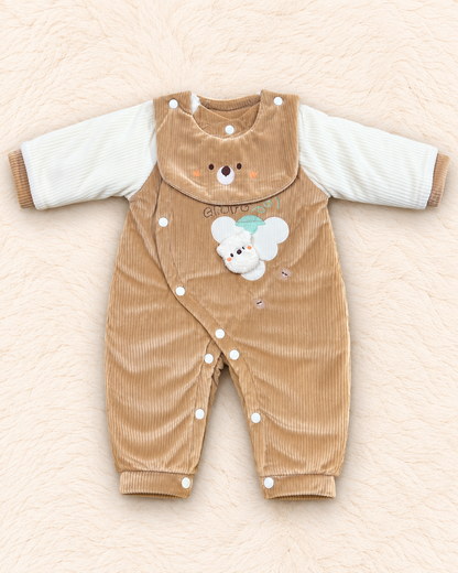 Warm Quilted Velvet Baby Romper with Detachable Bib | Imported