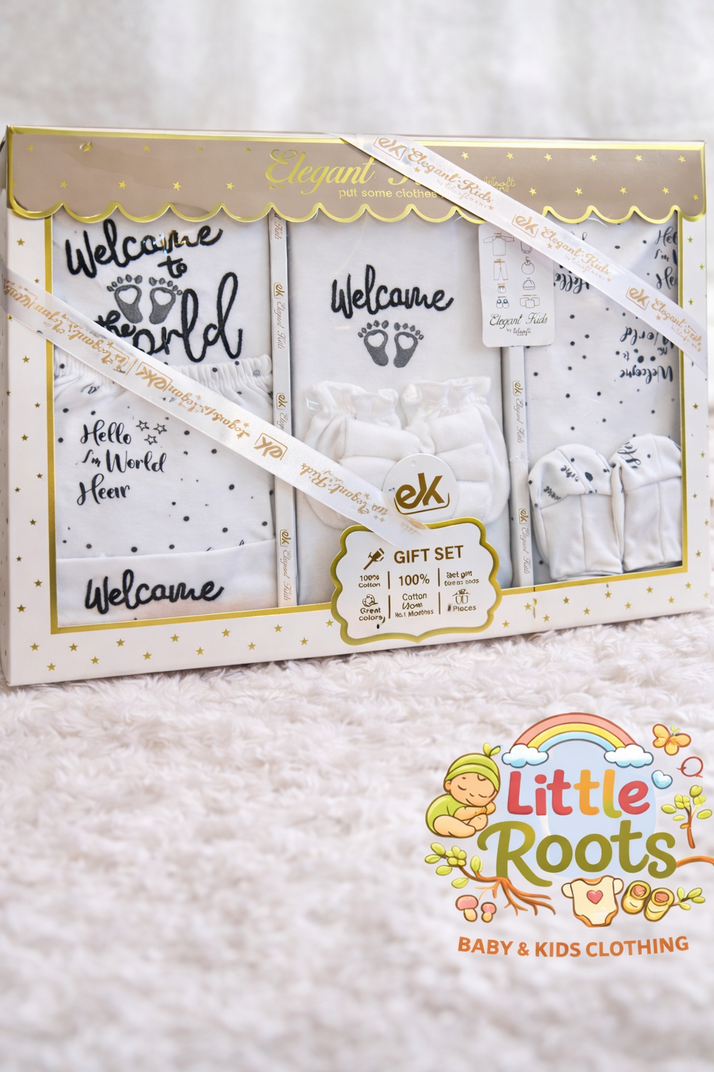 10 Pcs “Welcome to the World” Newborn Gift Set – 100% Cotton Baby Starter Set (0–3 Months)