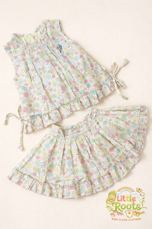 Pastel Floral Baby Girl Frock & Skirt Set – 2 Piece Summer Outfit