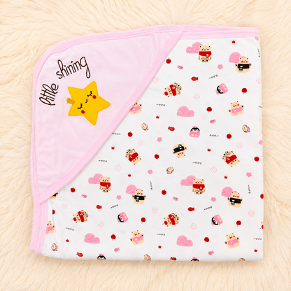Little Shining Newborn Baby Wrapping Sheet | Soft Hooded Receiving Blanket – Pink, Blue & Mint | Littleroots Pakistan