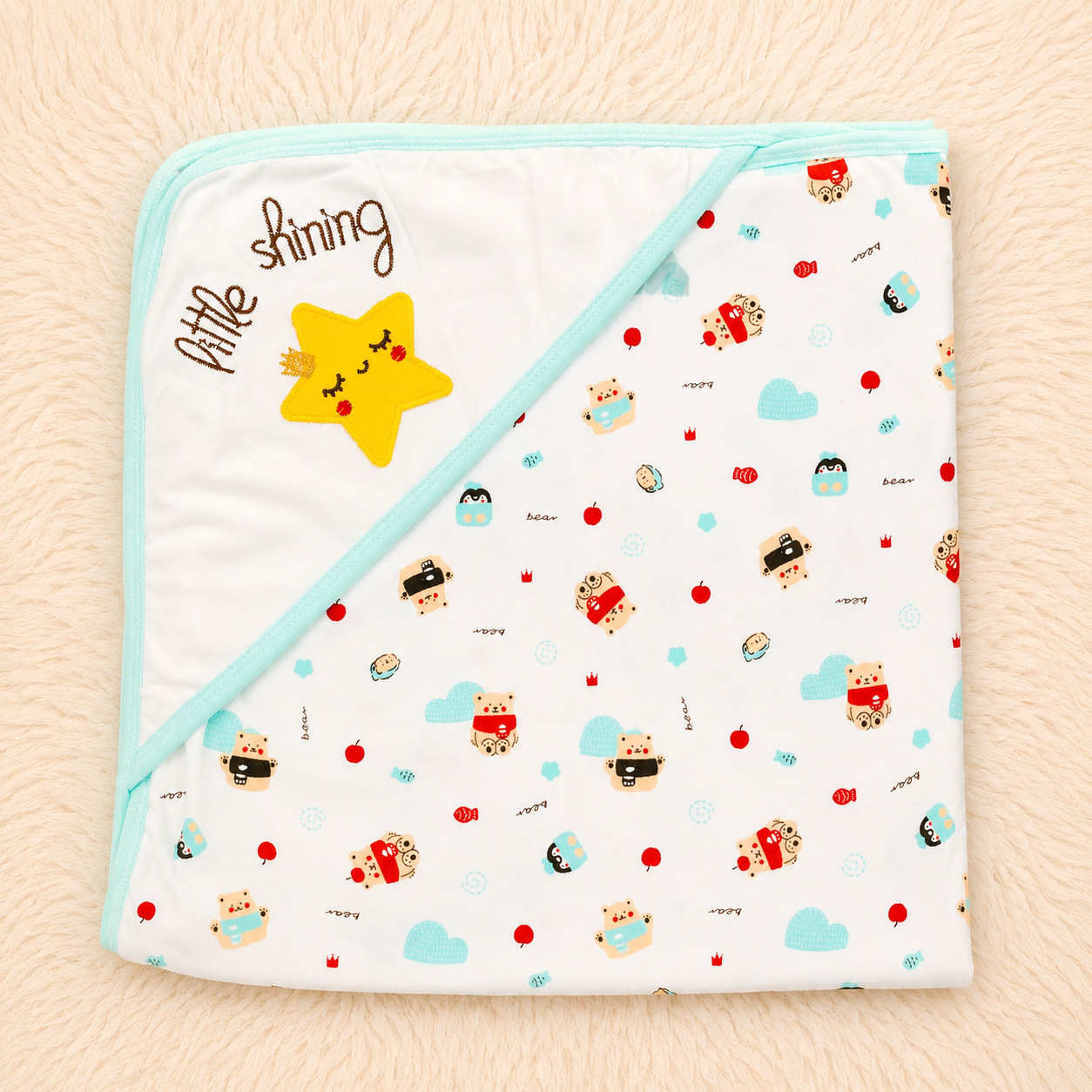 Little Shining Newborn Baby Wrapping Sheet | Soft Hooded Receiving Blanket – Pink, Blue & Mint | Littleroots Pakistan