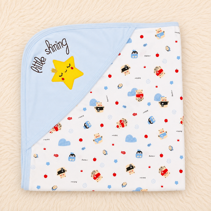 Little Shining Newborn Baby Wrapping Sheet | Soft Hooded Receiving Blanket – Pink, Blue & Mint | Littleroots Pakistan