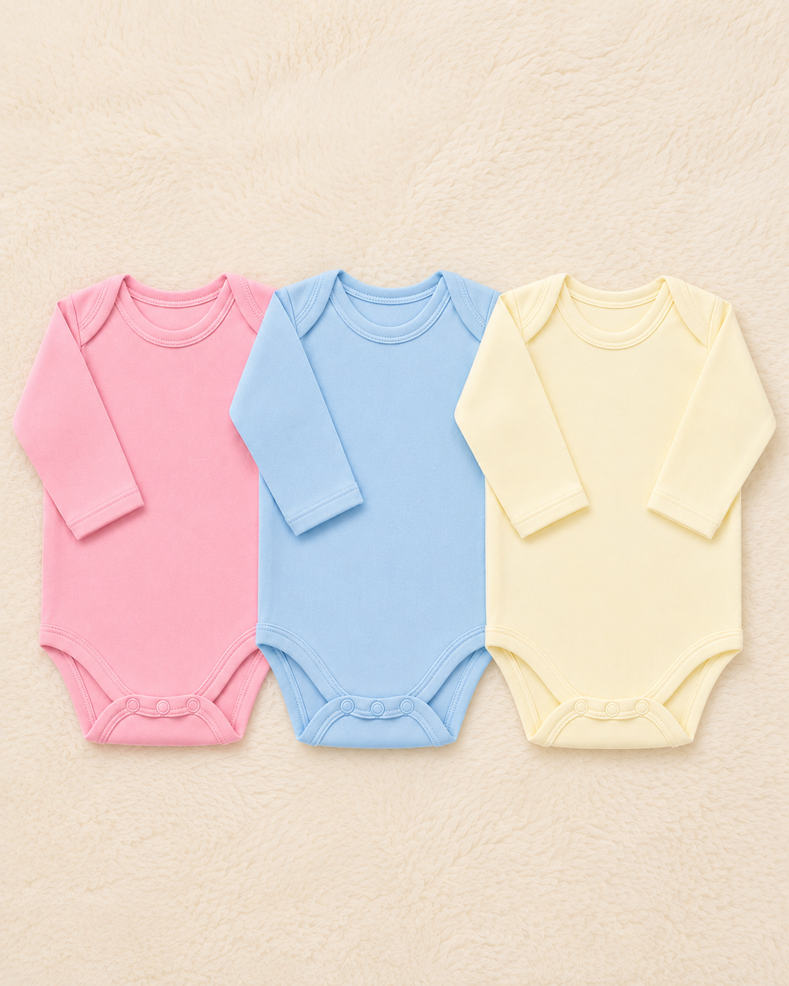3-Pack Premium Long Sleeve Baby Bodysuits (0–3 Months) | Soft Cotton Rompers | LittleRoots Pakistan